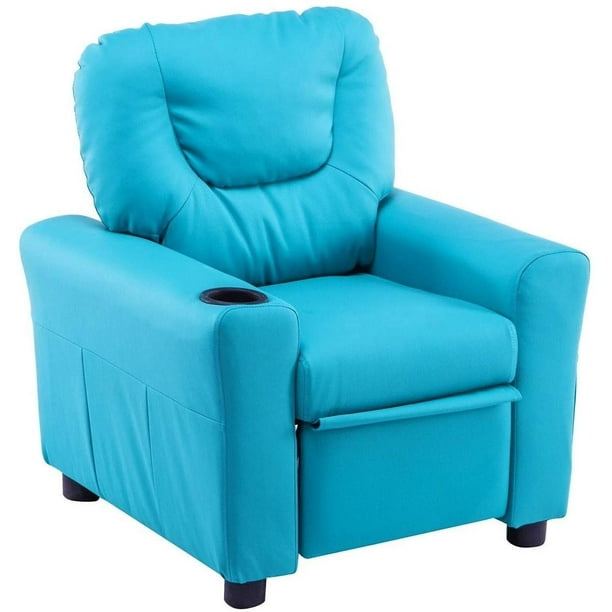 Mcombo Kids Recliner Chair Armrest Sofa Couch with Cup Holder for Toddlers Boys Girls Faux Leather 7240 Blue